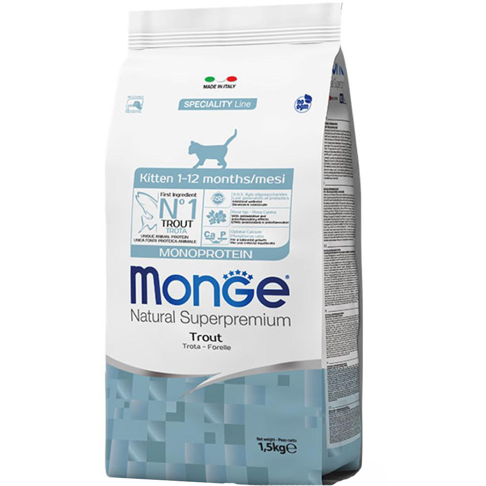 фото Корм для котят monge cat monoprotein форель 1,5 кг