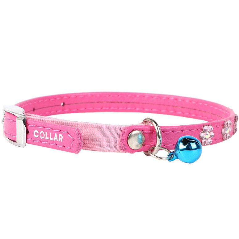 фото Ошейник для кошек collar waudog glamour с резинкой, клеевые стразы, розовый 22-30 см