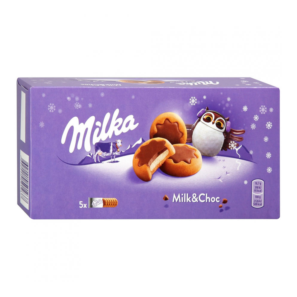 фото Печенье milka с молочной начинкой, покрытой молочным шоколадом, 187 г