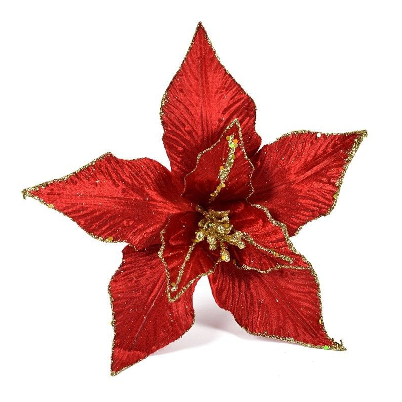 Цветок декоративный Due Esse Christmas красный с блестками 22 см