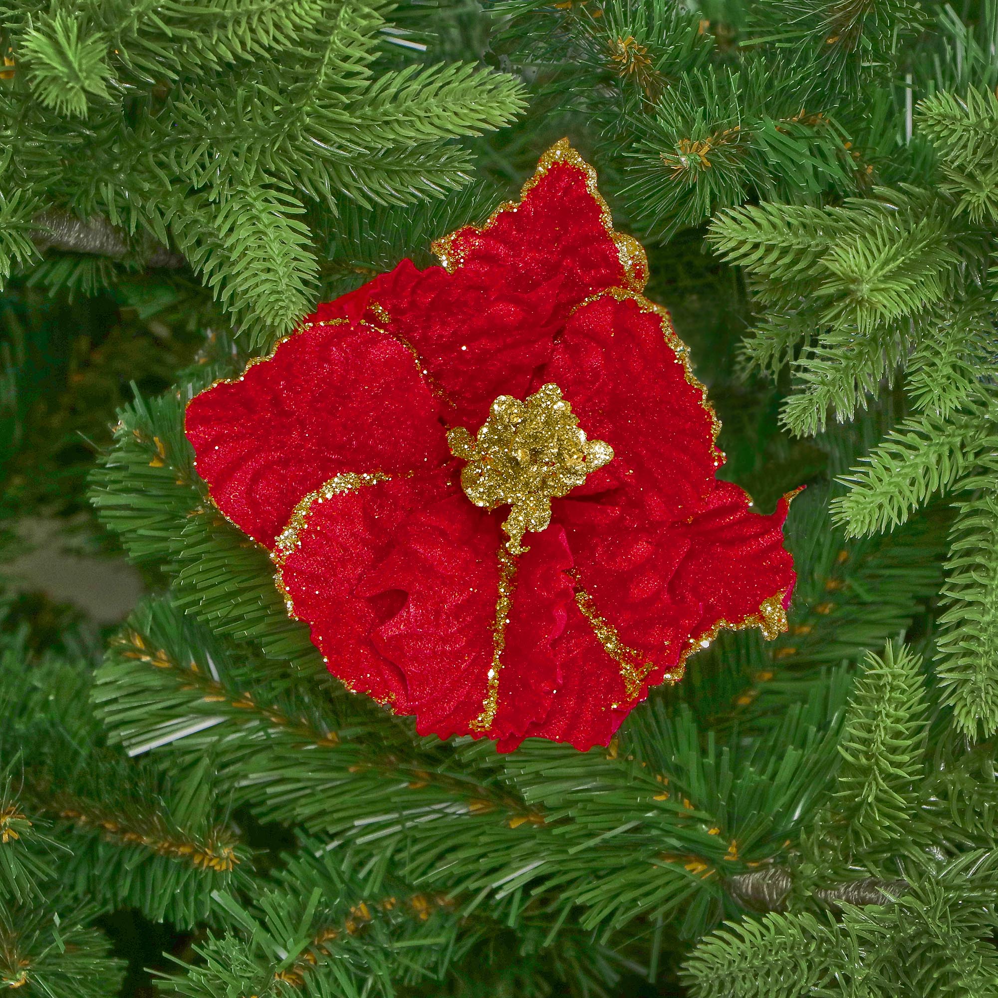 Цветок декоративный Due Esse Christmas 20 см красный с блестками - фото 2
