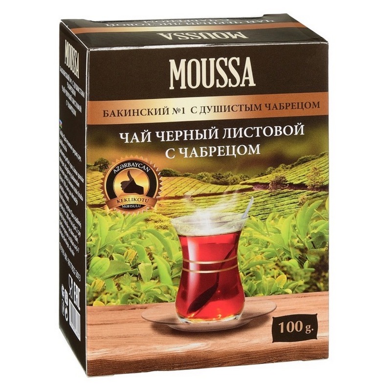 Чай черный Moussa Бакинский № 1 крупнолистовой, с чабрецом, 100 г