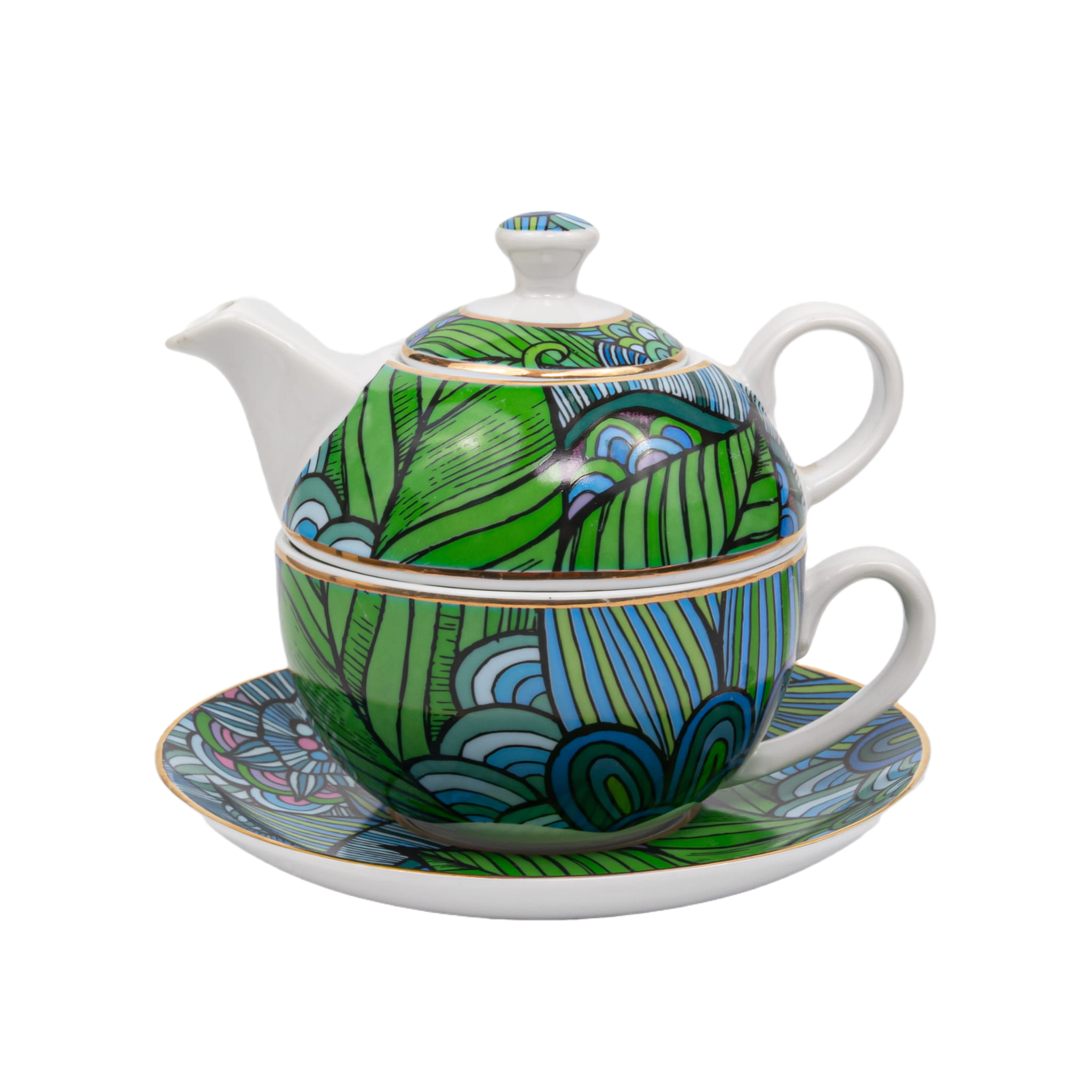 фото Чайник с чашкой porcelana bogucice fargo blue 1 персона