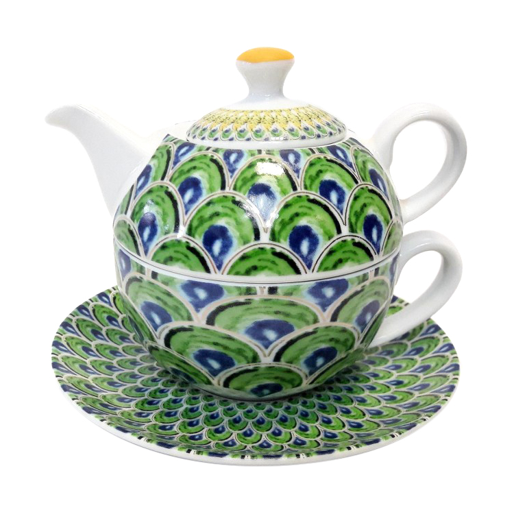 фото Чайник с чашкой porcelana bogucice pavone 1 персона