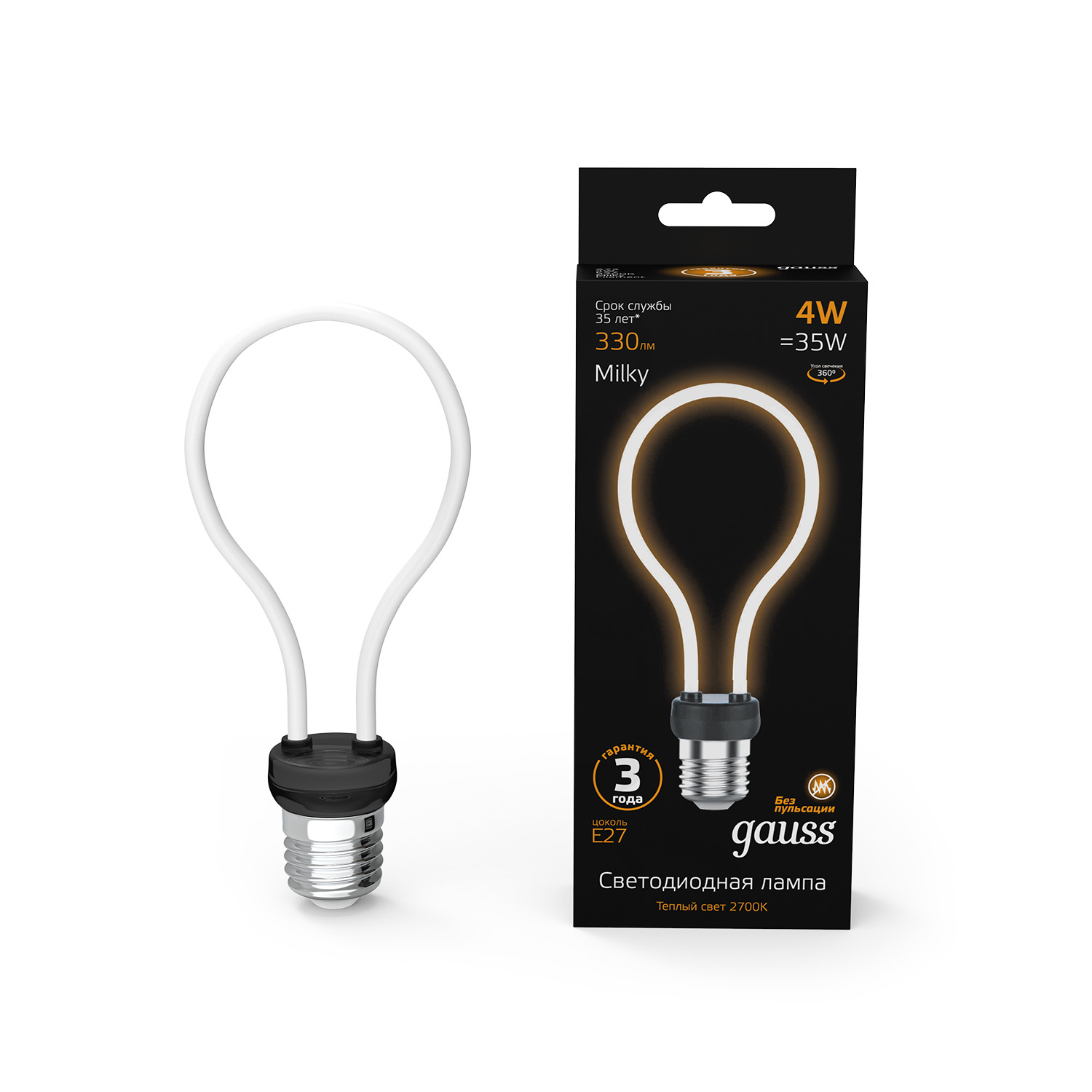 фото Лампа gauss led filament bulbless a72 milky e27 4w 330 лм 2700k 72x160мм