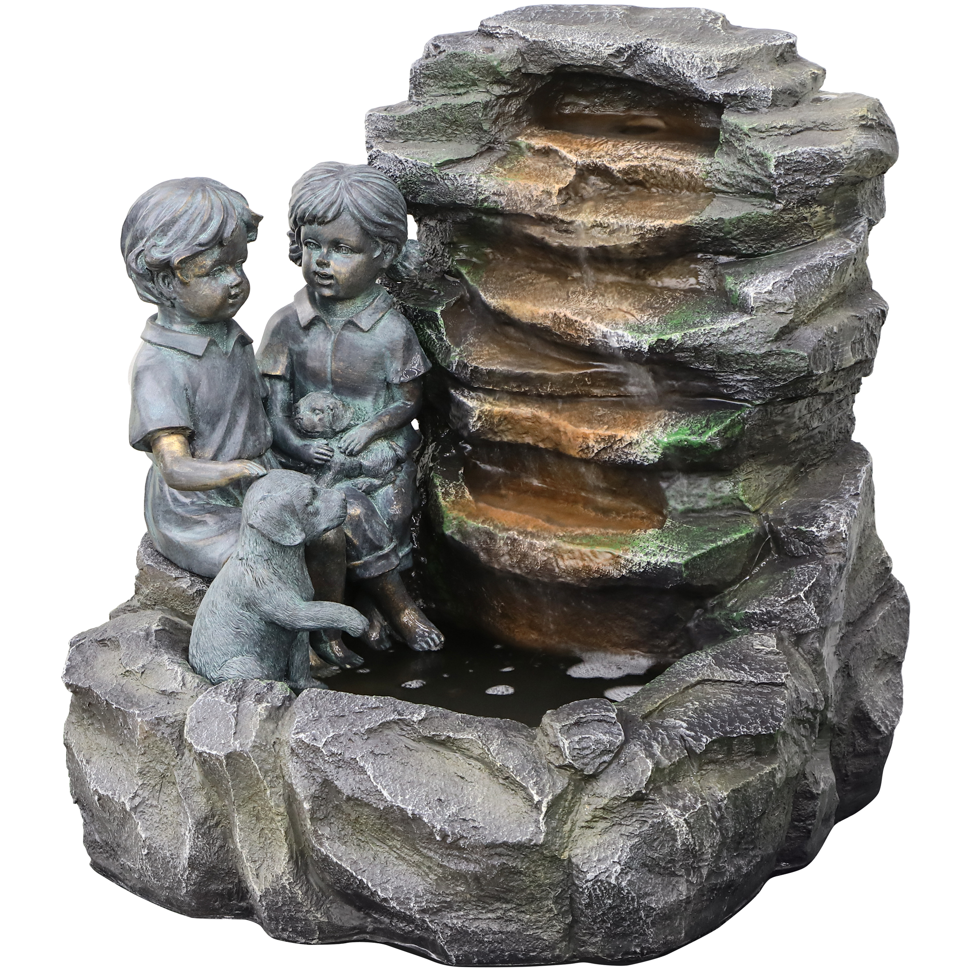 Фонтан Haomei Fountain дети у водопада 46x44x51 см, цвет серый