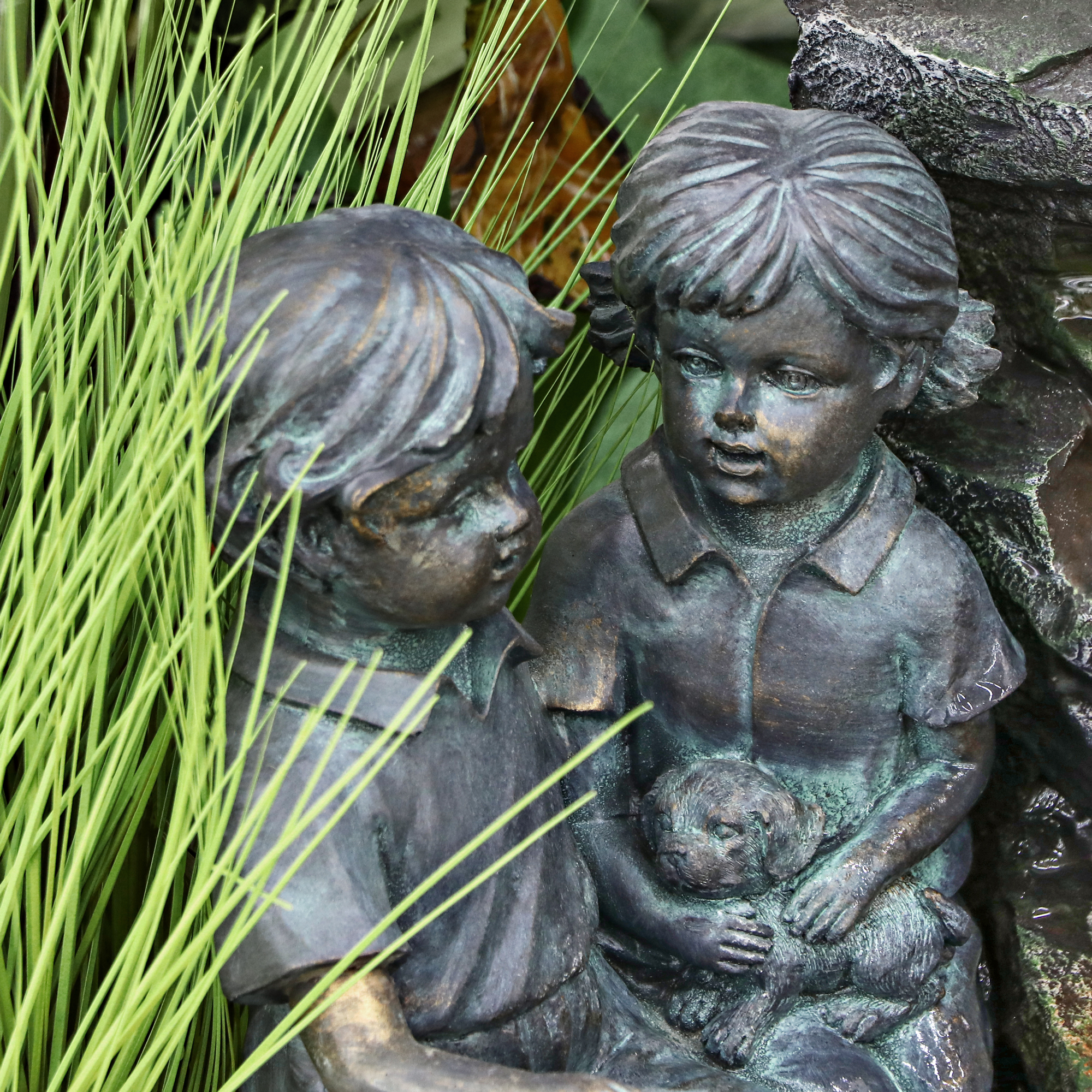 Фонтан Haomei Fountain дети у водопада 46x44x51 см, цвет серый - фото 3