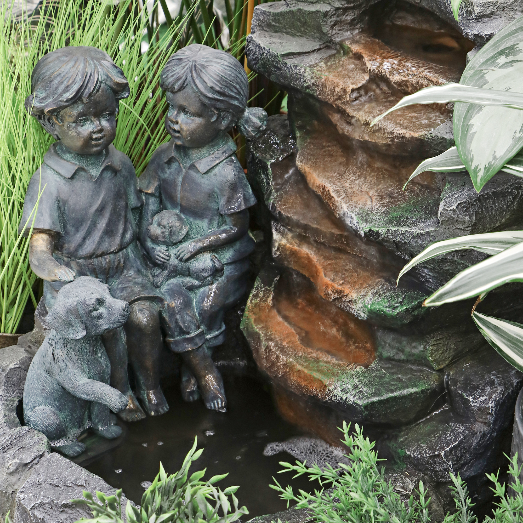 Фонтан Haomei Fountain дети у водопада 46x44x51 см, цвет серый - фото 4