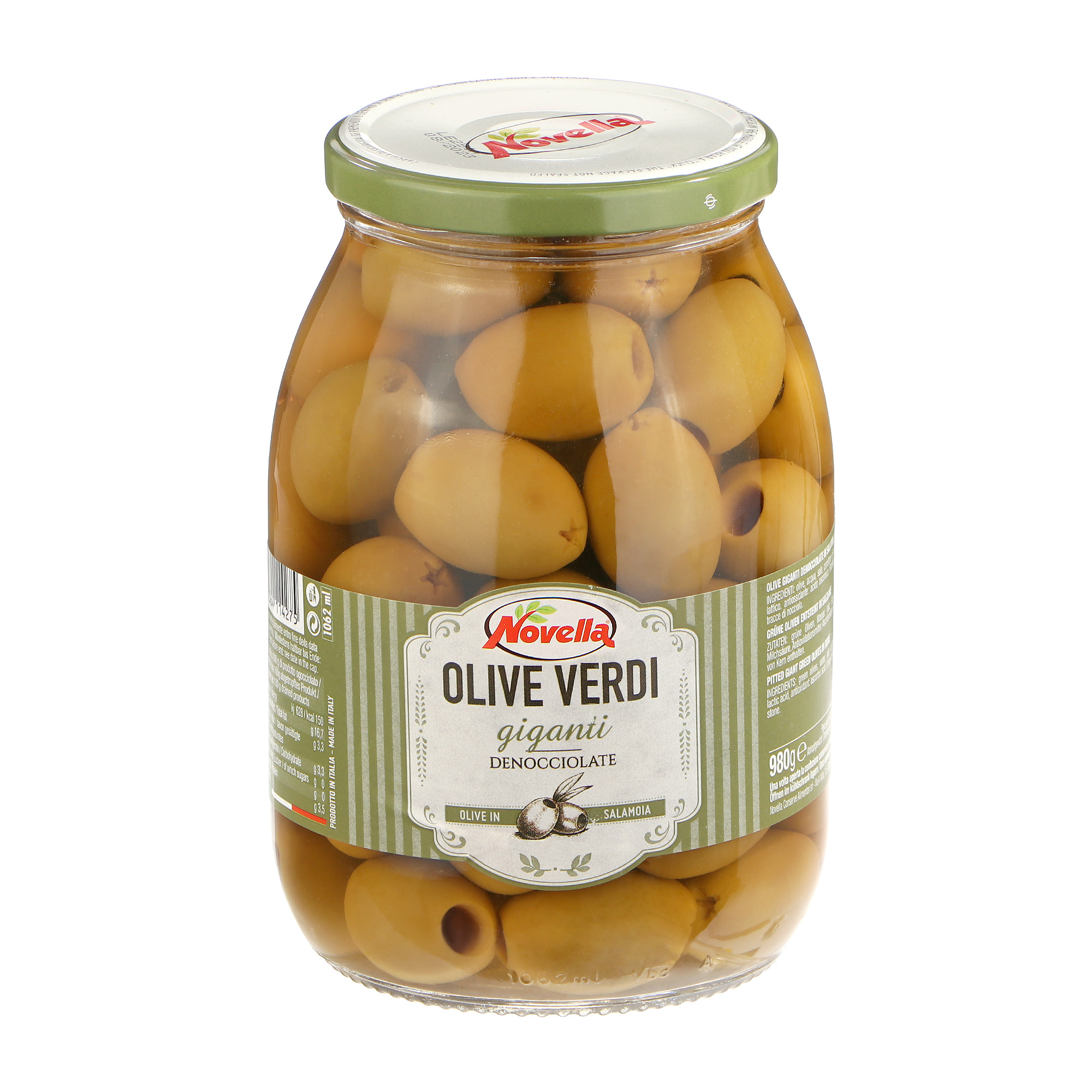 Оливки Novella Olive Verdi giganti без косточек, 980 г