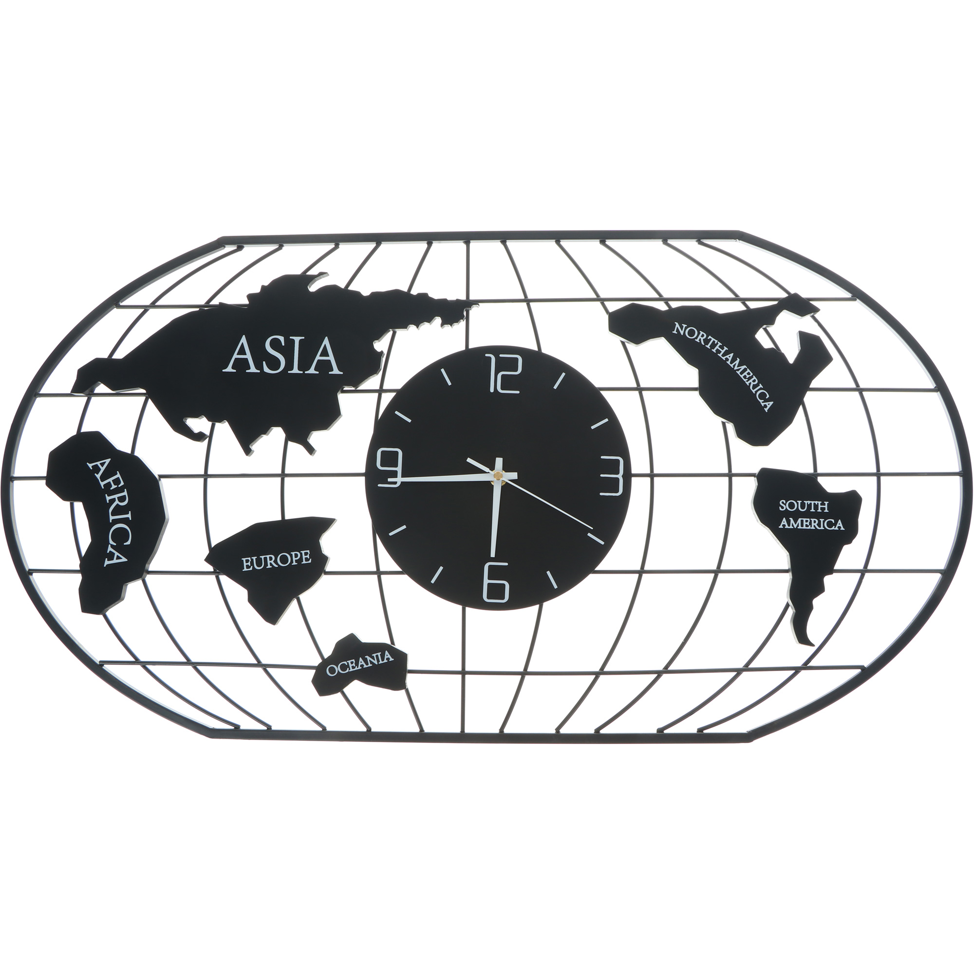 Часы настенные JJT Карта мира, 78х40 см, цвет черный