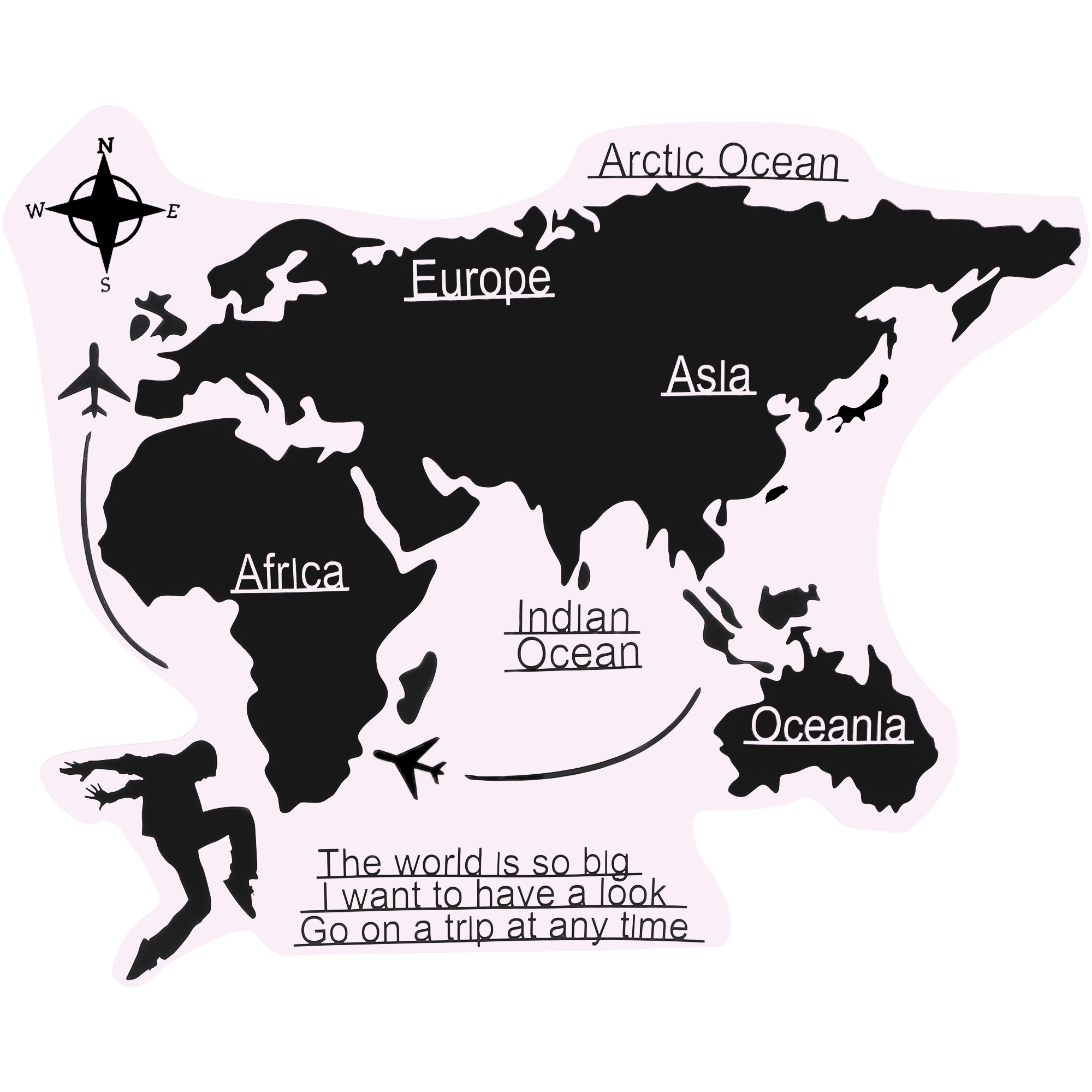 Часы JJT настенные DIY карта мира, 120х55 см, цвет черный