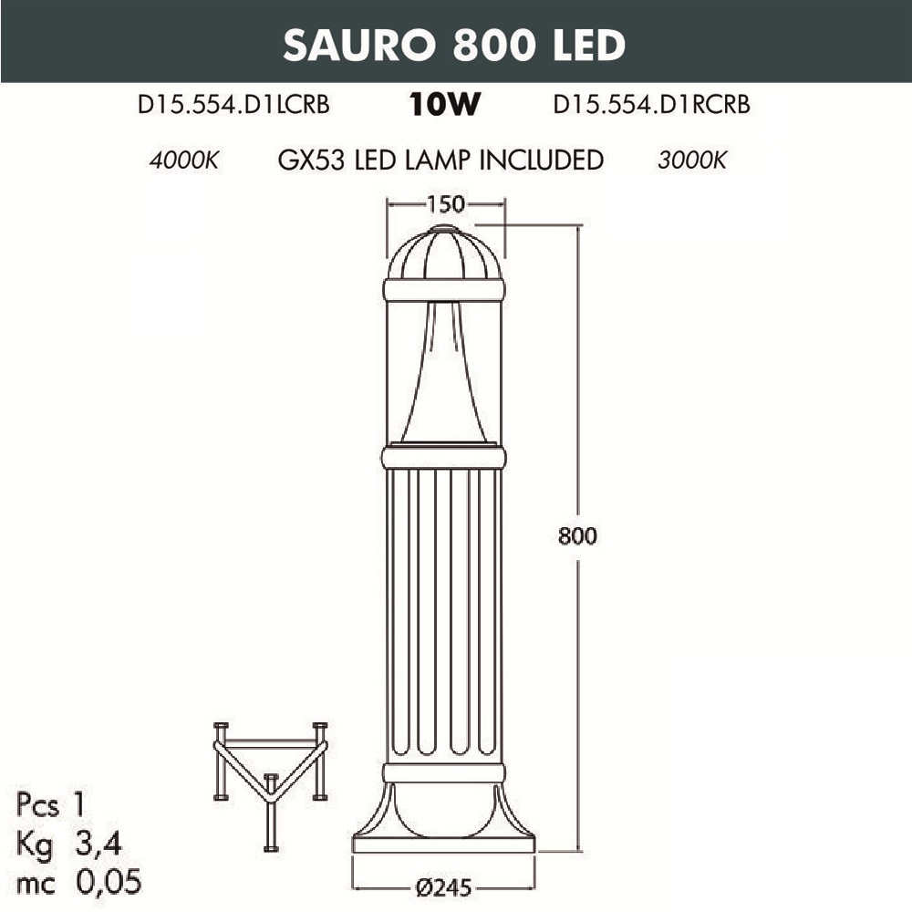 Светильник Fumagalli sauro 800 черный прозрачнй 1xgx53 led 4000К 1200Лм - фото 2