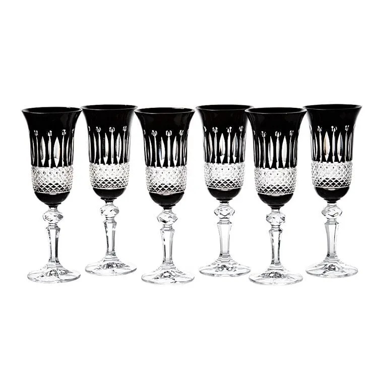 Набор бокал для шампанского Crystalite Bohemia 6 шт 150 мл французский декор черный - фото 1