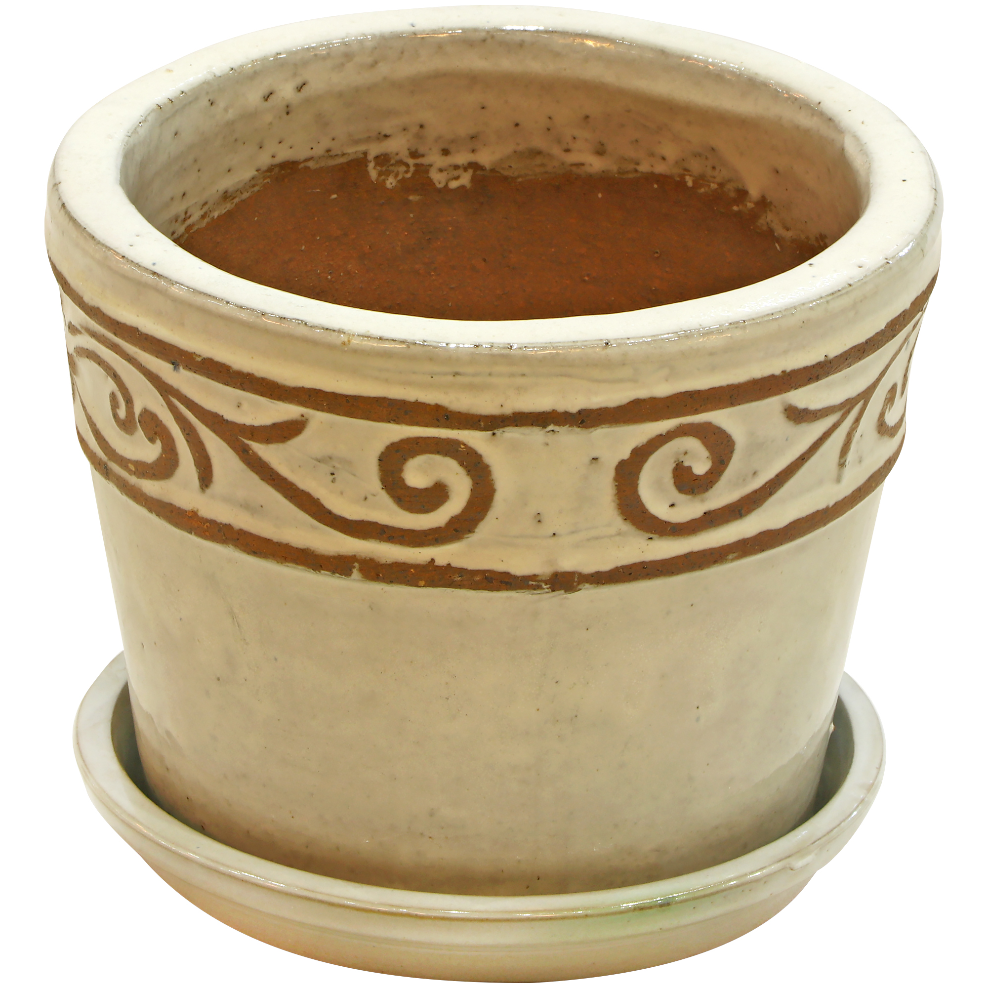 Горшок Hoang pottery Тоскана 27x22см белый с поддоном