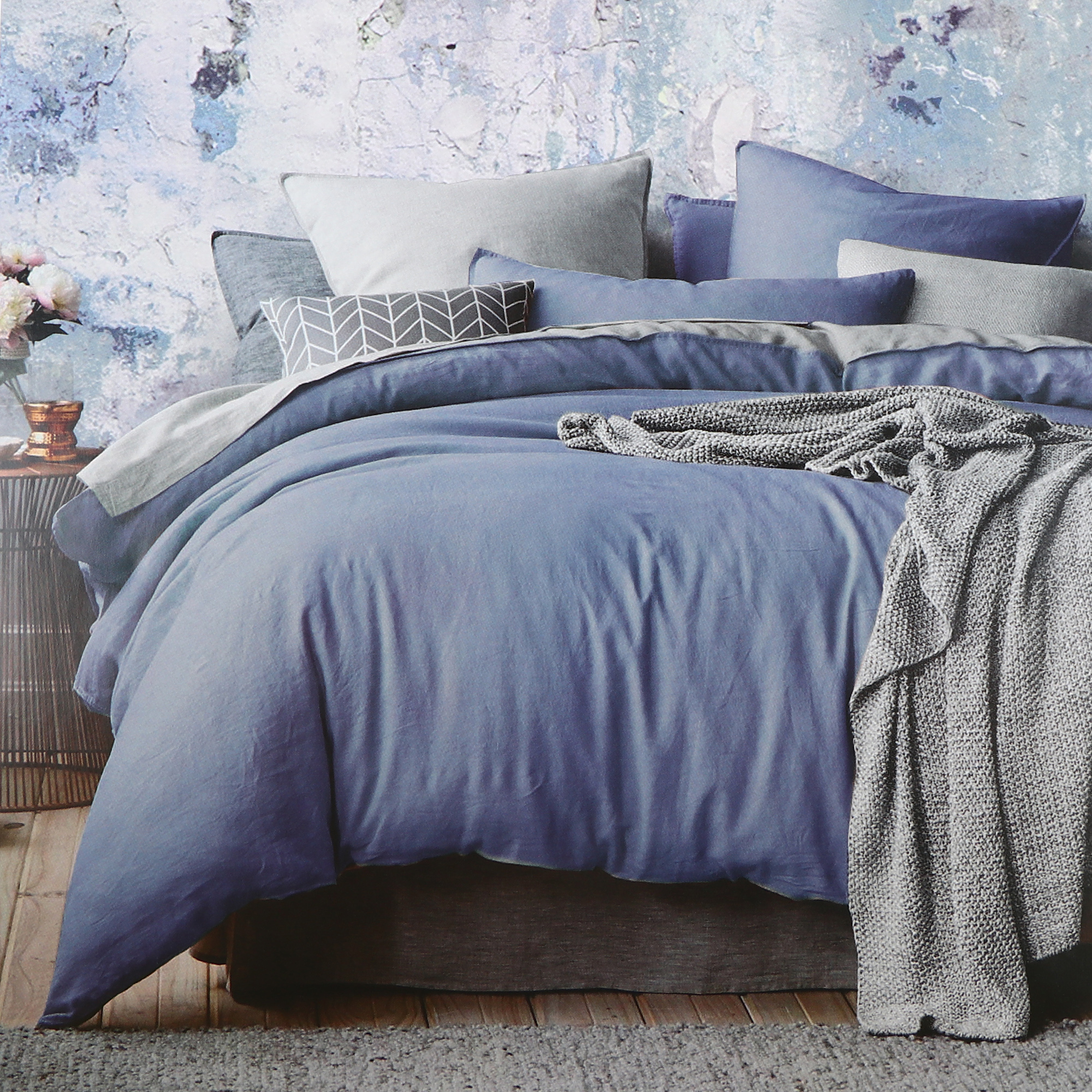 фото Комплект постельного белья mona liza серый с синим семейный/дуэт