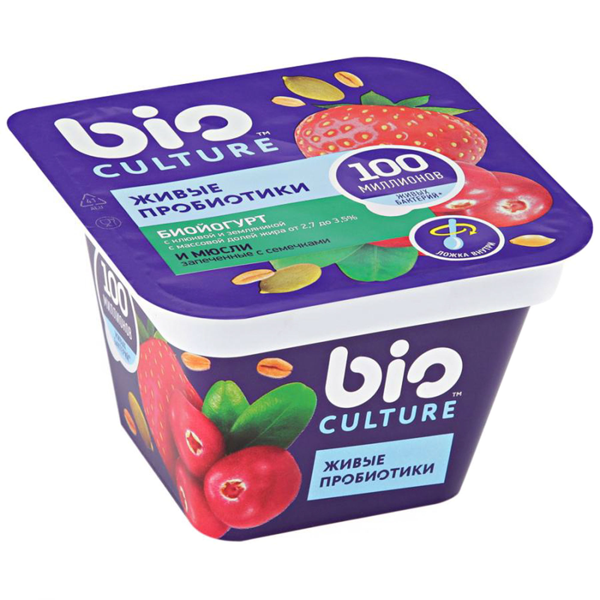 Йогурт Bio Culture Клюква, земляника 2,7-3,5% 130 г