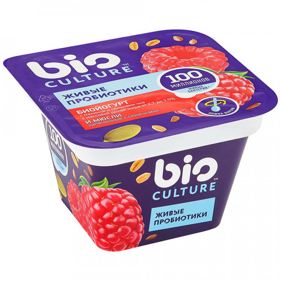 Йогурт Bio Culture Малина, чиа 2,7-3,5% 130 г