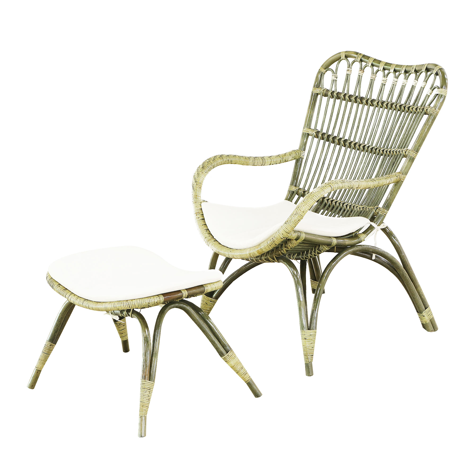 Комплект Rattan grand: кресло, оттоманка lounge olive, цвет оливковый - фото 1