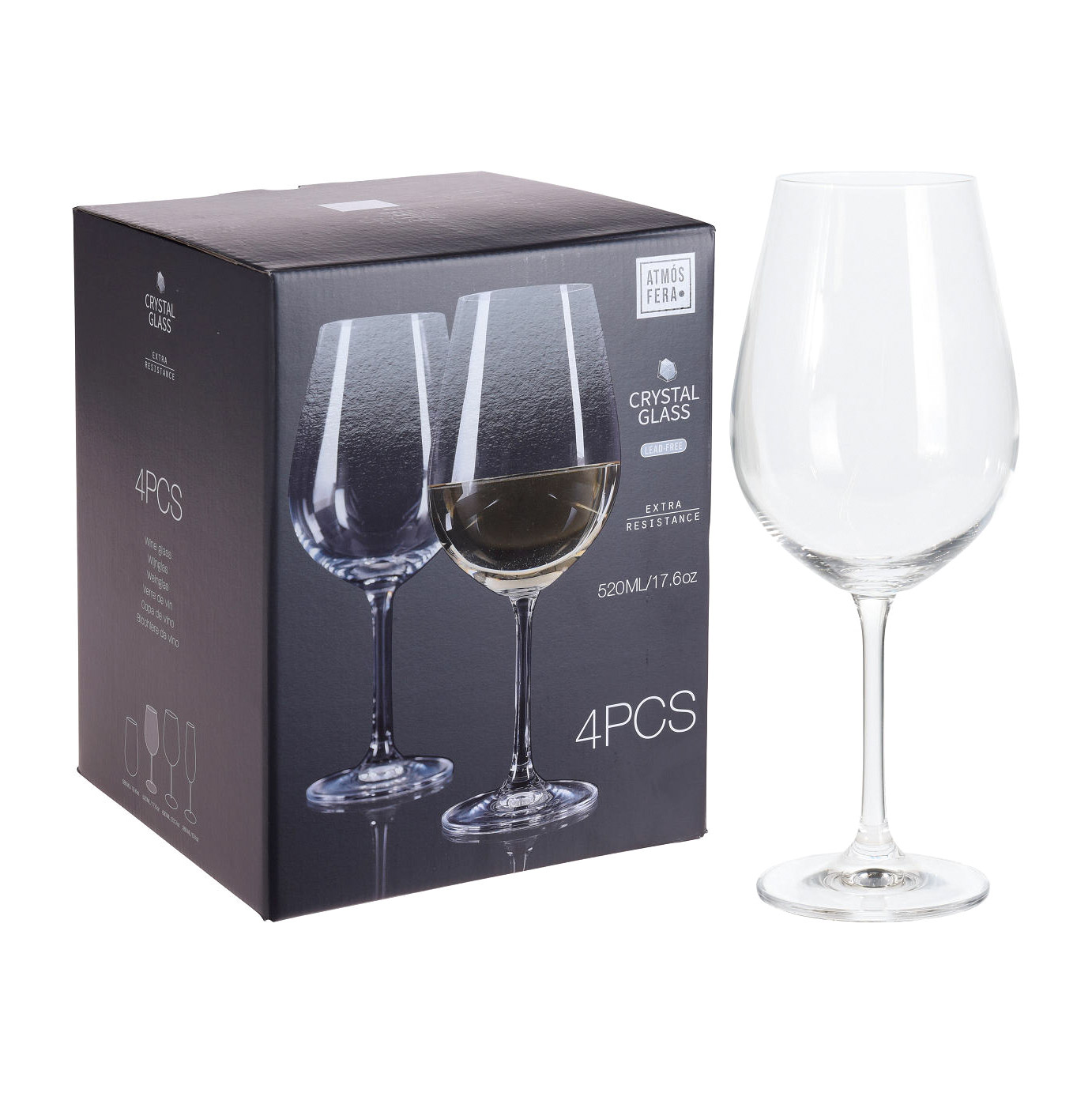 Набор бокалов для вина Koopman 520 мл 4 шт, цвет прозрачный - фото 1