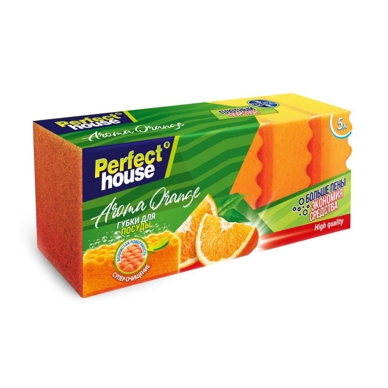 фото Губки для посуды perfect house orange 5 шт