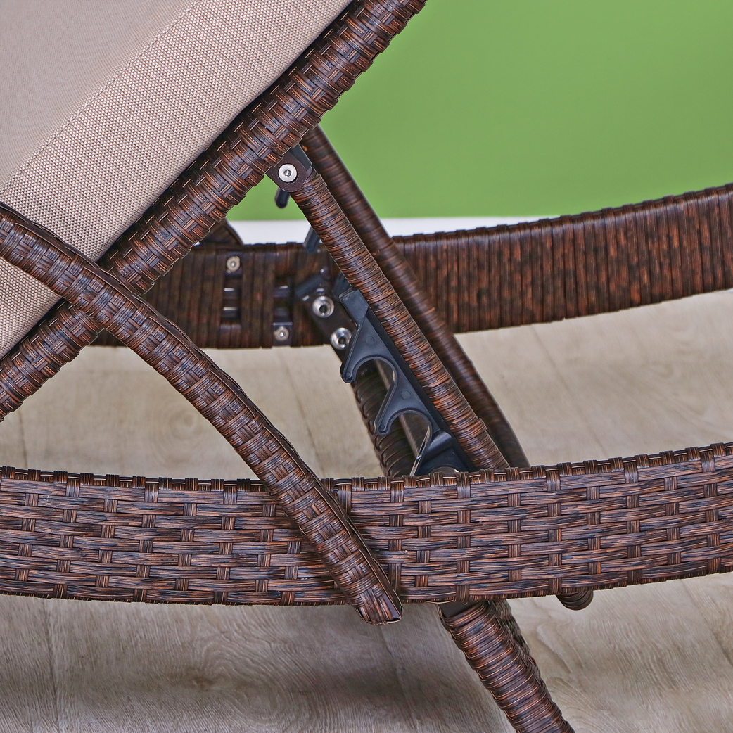 Шезлонг плетеный с подлокотниками Obt 201х71х35-89см искусственный ротанг, цвет коричневый - фото 5