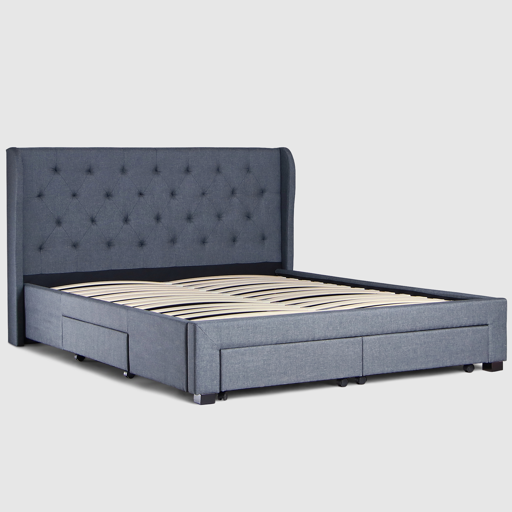 Кровать двуспальная AHF Керри серая с бельевыми ящиками 160x200 см