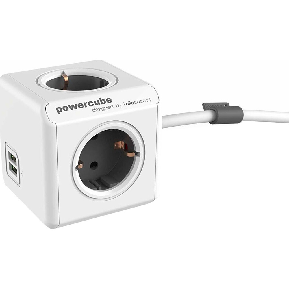 Удлинитель Allocacoc PowerCube Extended USB 1407GY (4 розетки, 2 USB, 3.0м кабель, серый), цвет белый - фото 1