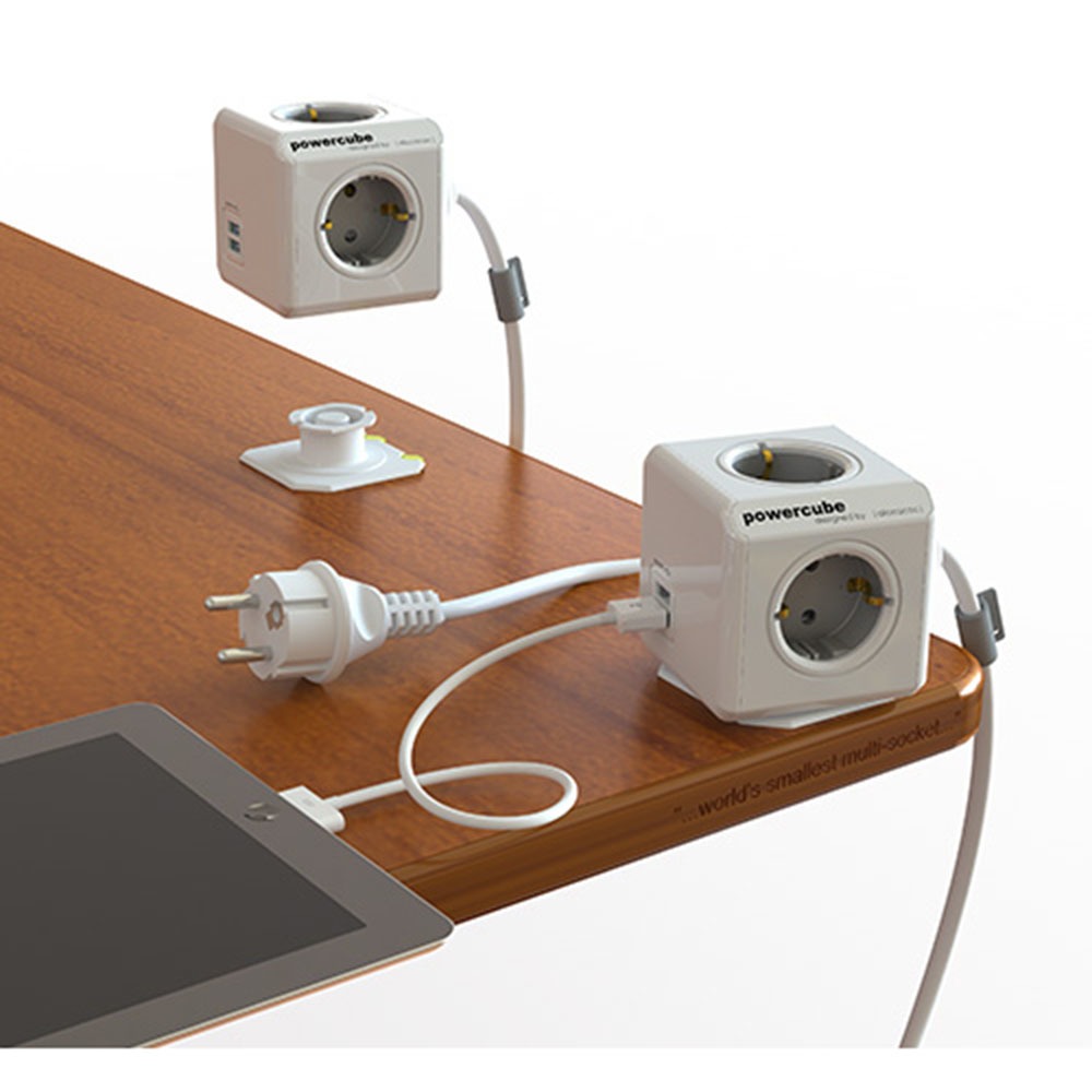 Удлинитель Allocacoc PowerCube Extended USB 1407GY (4 розетки, 2 USB, 3.0м кабель, серый), цвет белый - фото 2