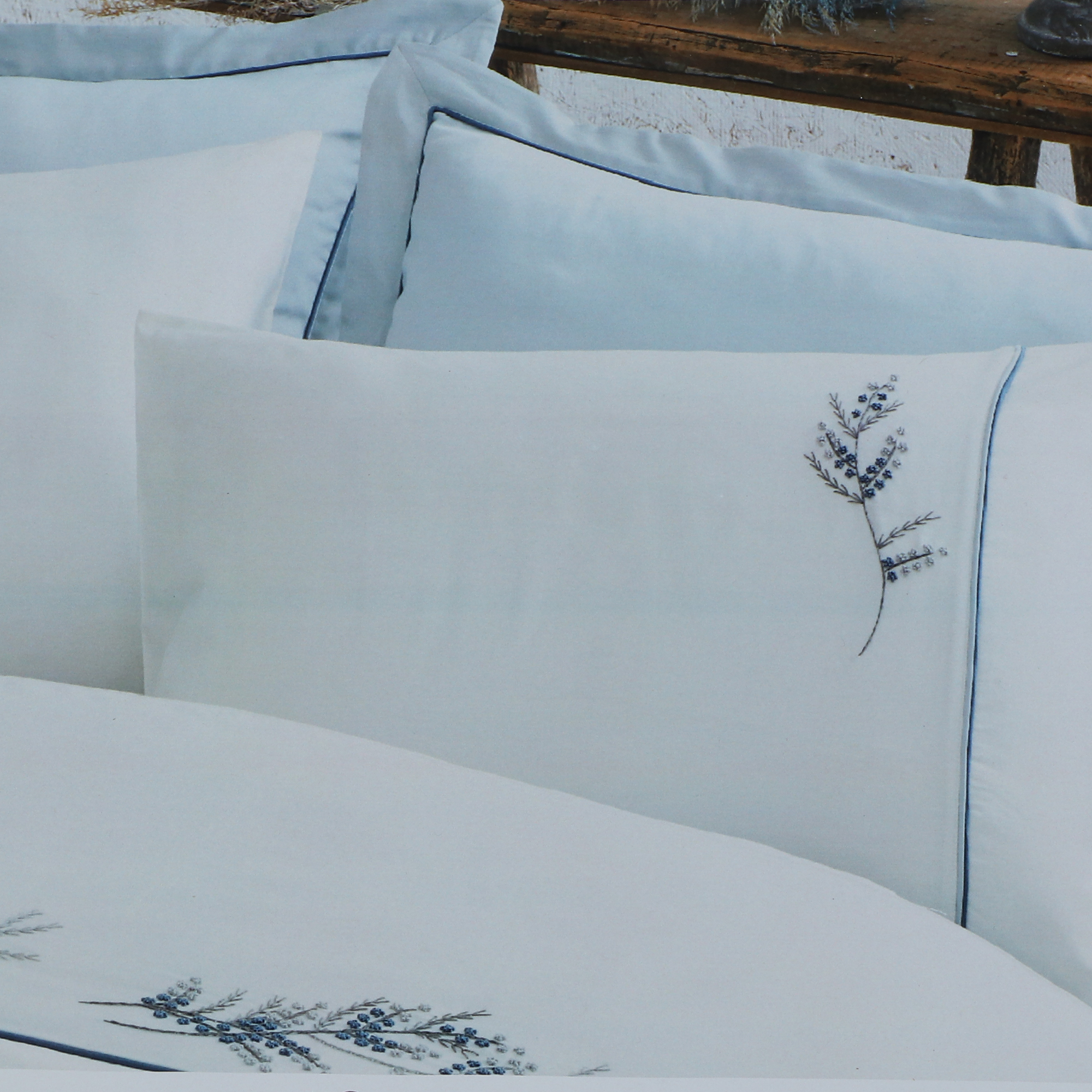 Комплект постельного белья Ecocotton Derin белый с голубым Евро, цвет голубой, размер Евро - фото 1
