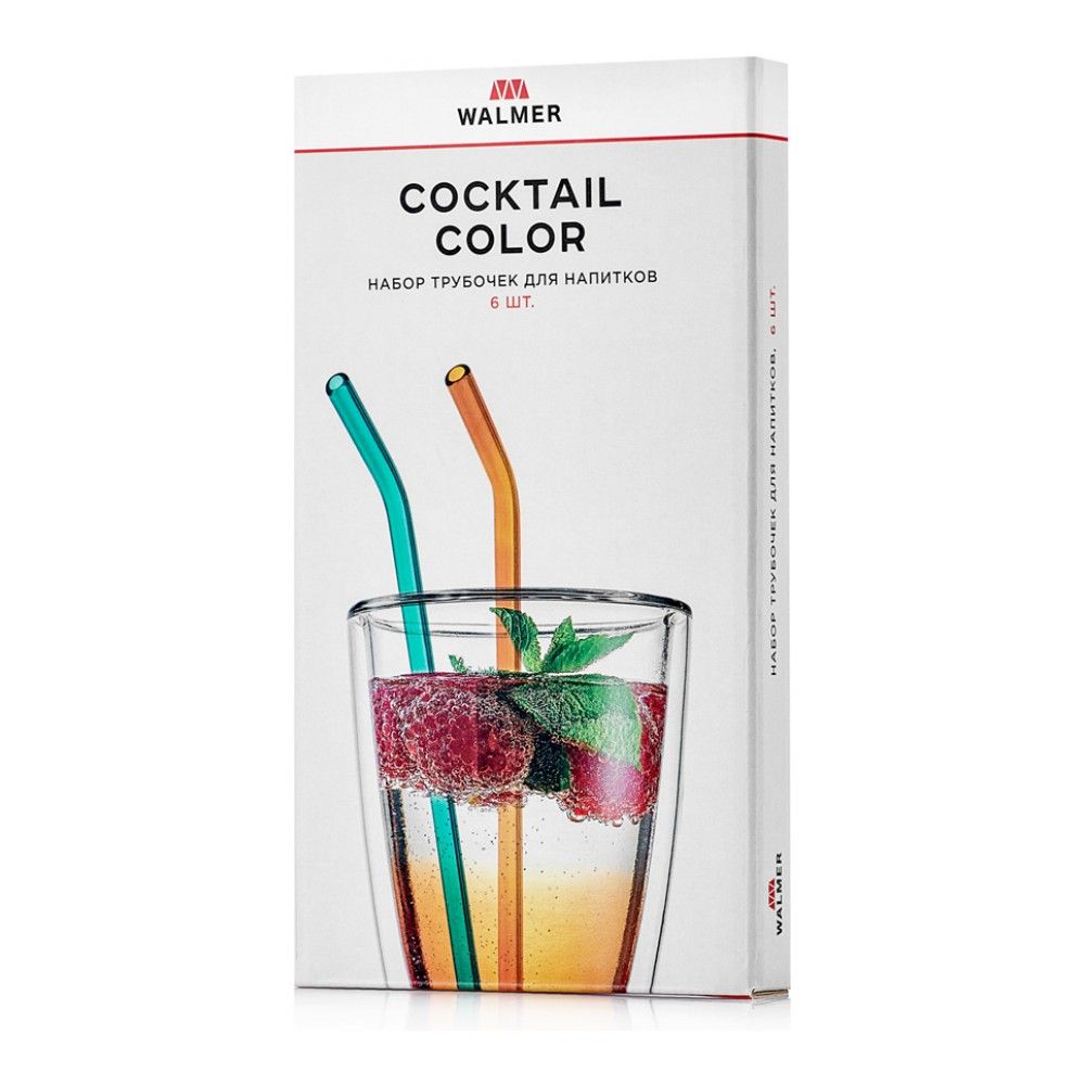 фото Набор трубочек walmer cocktail color стекло 6 шт