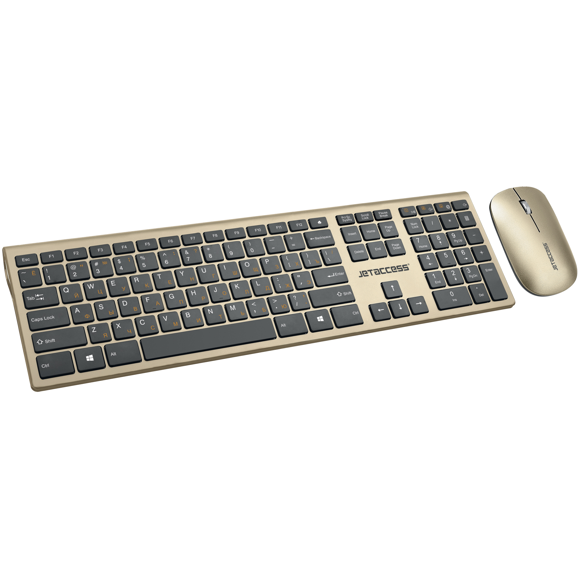 Комплект клавиатуры и мыши Jet.A Jetaccess Slim Line KM41 W золотой-черный