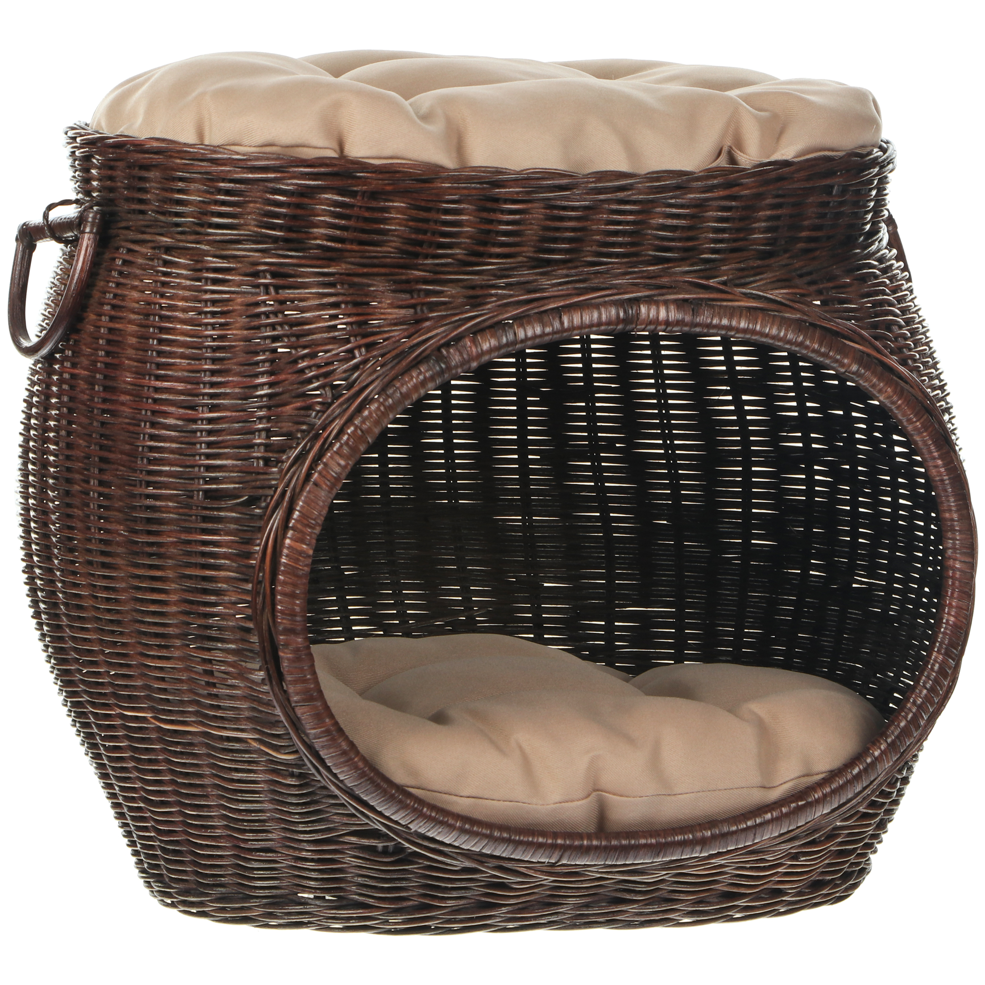 фото Домик для животного rattan grand pet с лежанкой 50х40х45 см коричневый