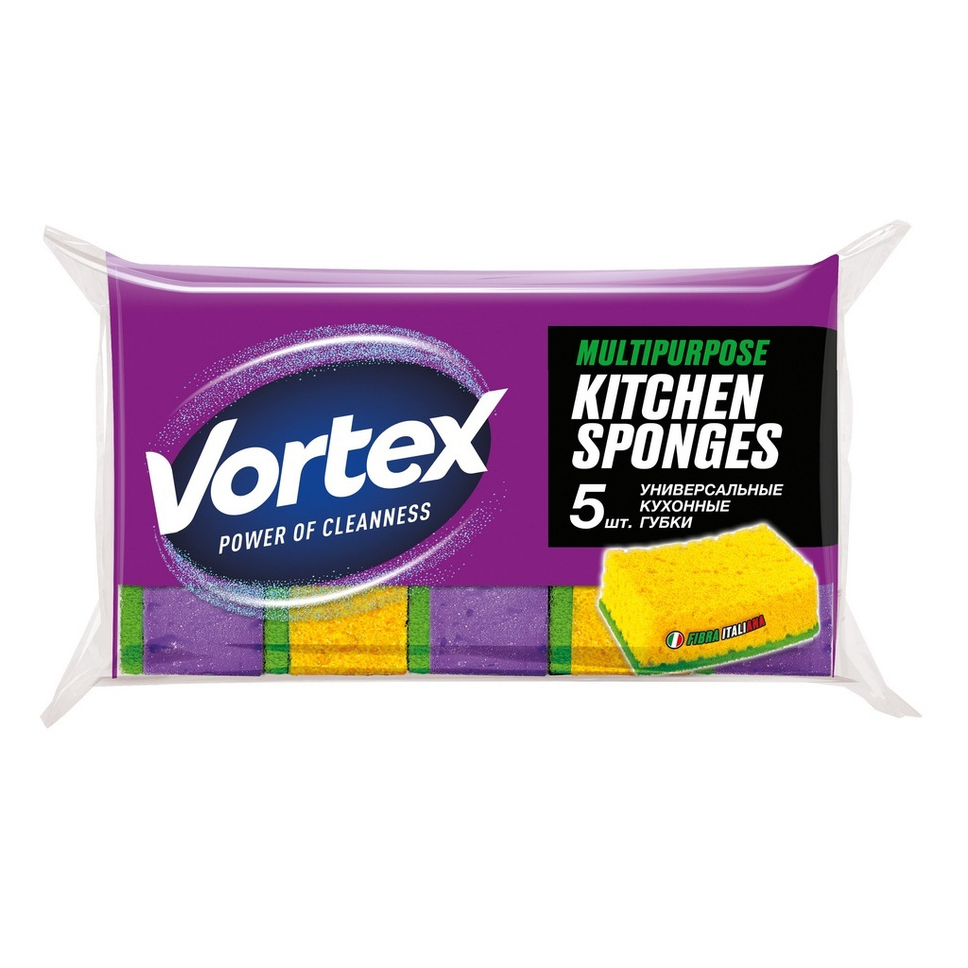 Губка для мытья посуды Vortex Универсальная 5 шт