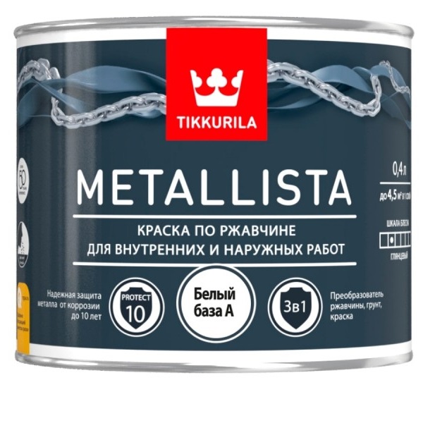 фото Краска по ржавчине tikkurila metallista белый база а 0,4 л