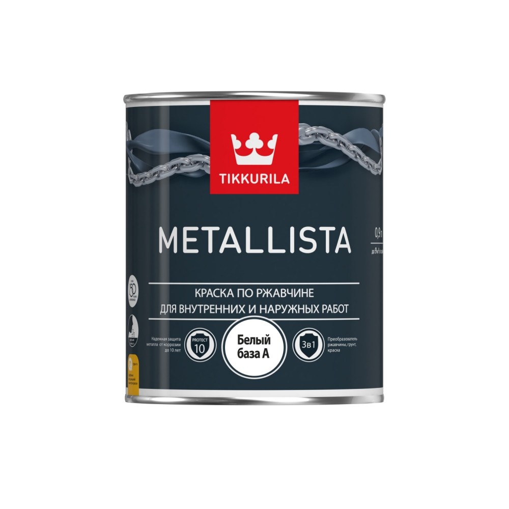 фото Краска по ржавчине tikkurila metallista белый база а 0,9 л