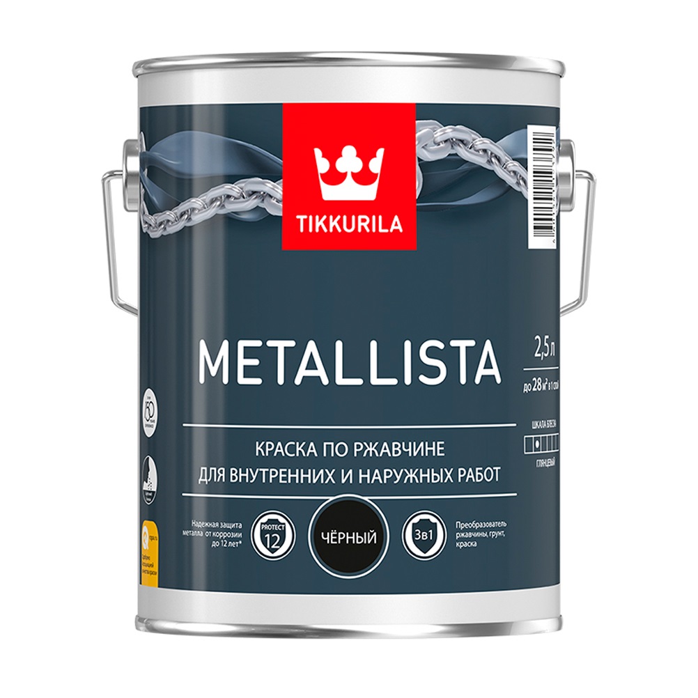 фото Краска по ржавчине tikkurila metallista черный 2,5 л