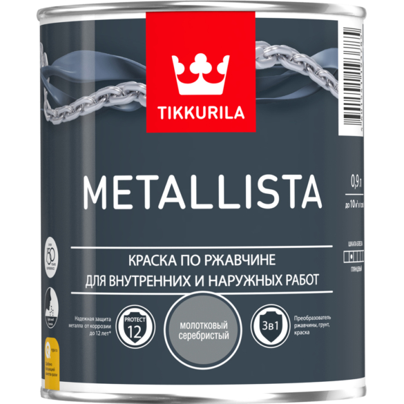 фото Краска по ржавчине tikkurila metallista молотковый серебристый 0,9 л