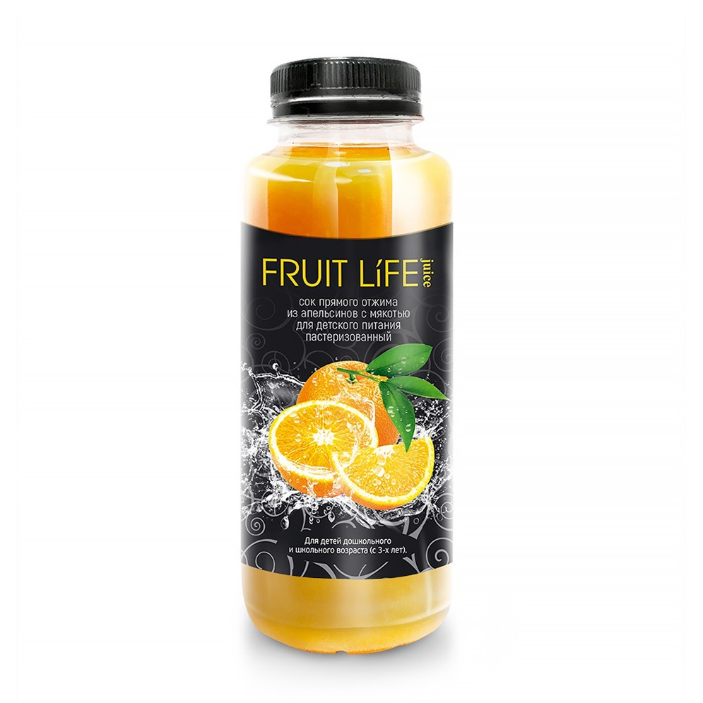 Сок апельсиновый Fruit Life Juice прямого отжима с 3-ех лет, 0,33 л