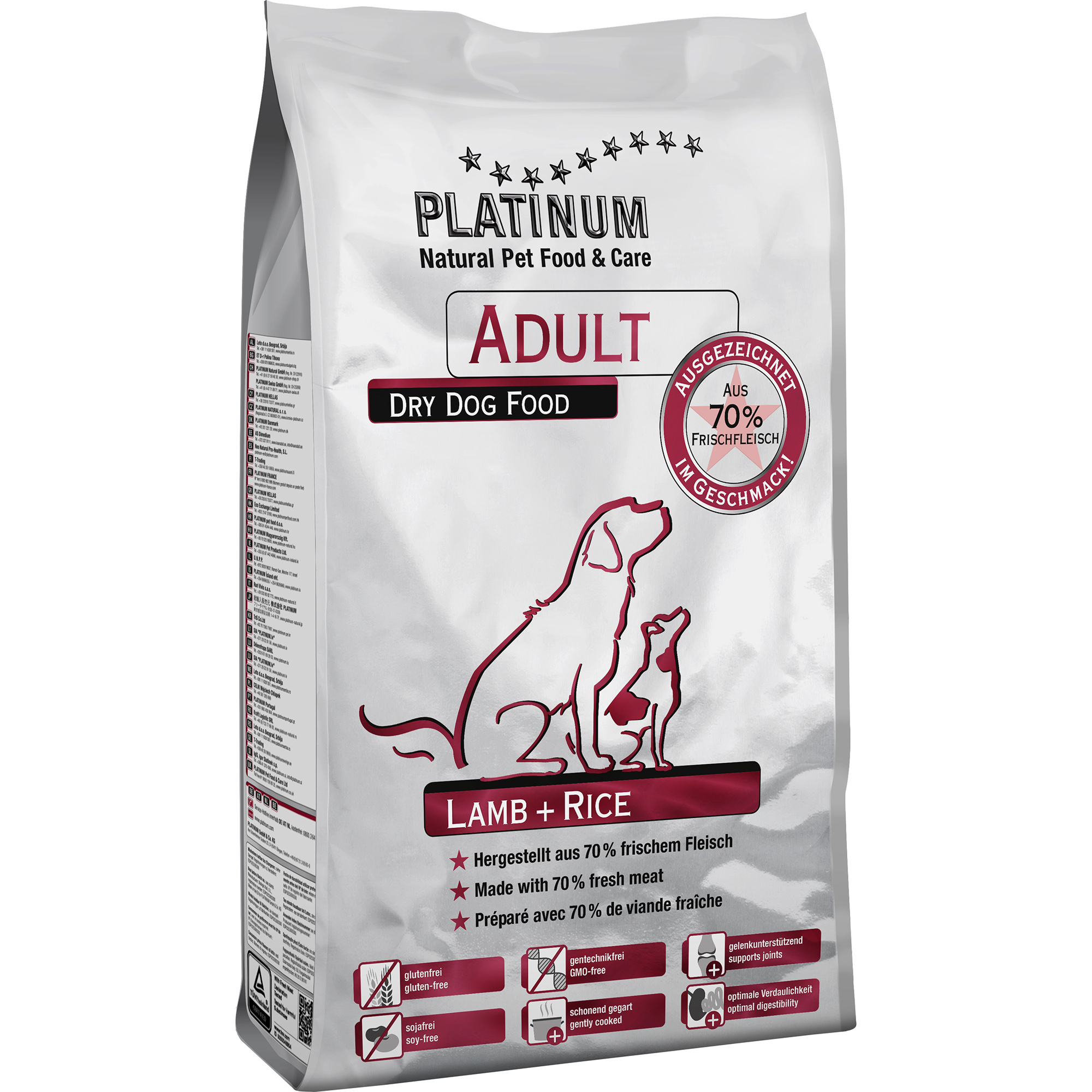 Корм для собак PLATINUM Adult Ягненок с рисом 5 кг, размер для всех пород - фото 1