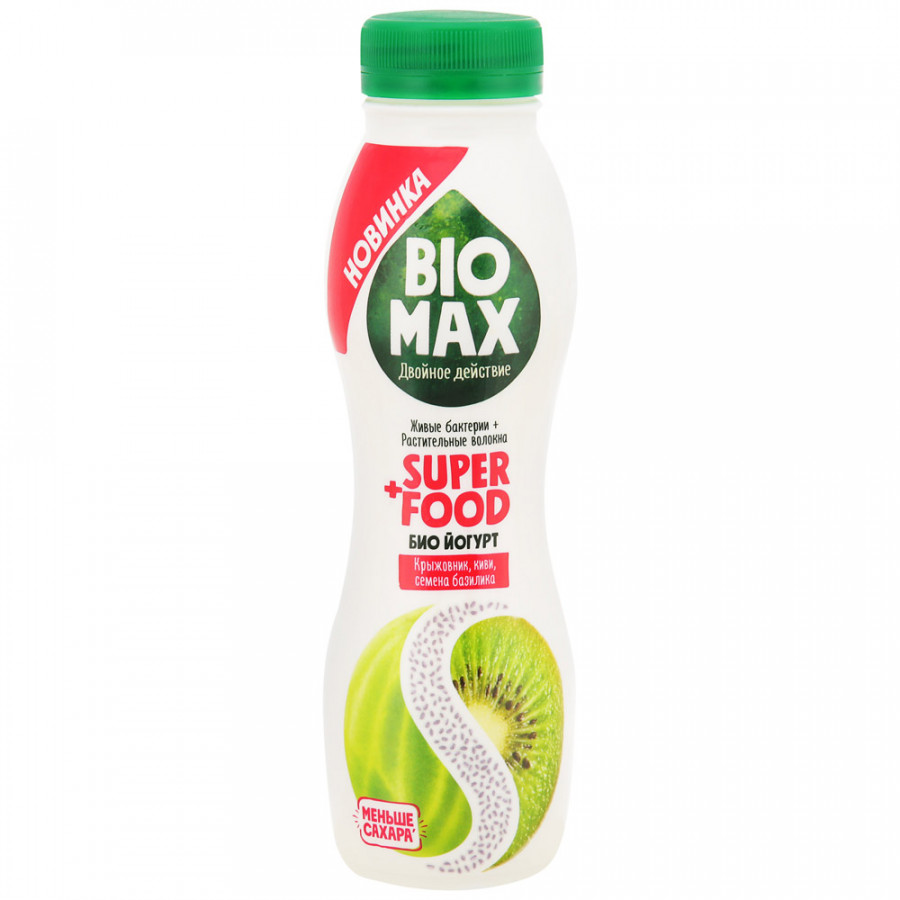 Йогурт BioMax питьевой крыжовник, киви, семена базилика 1.5%, 270 г