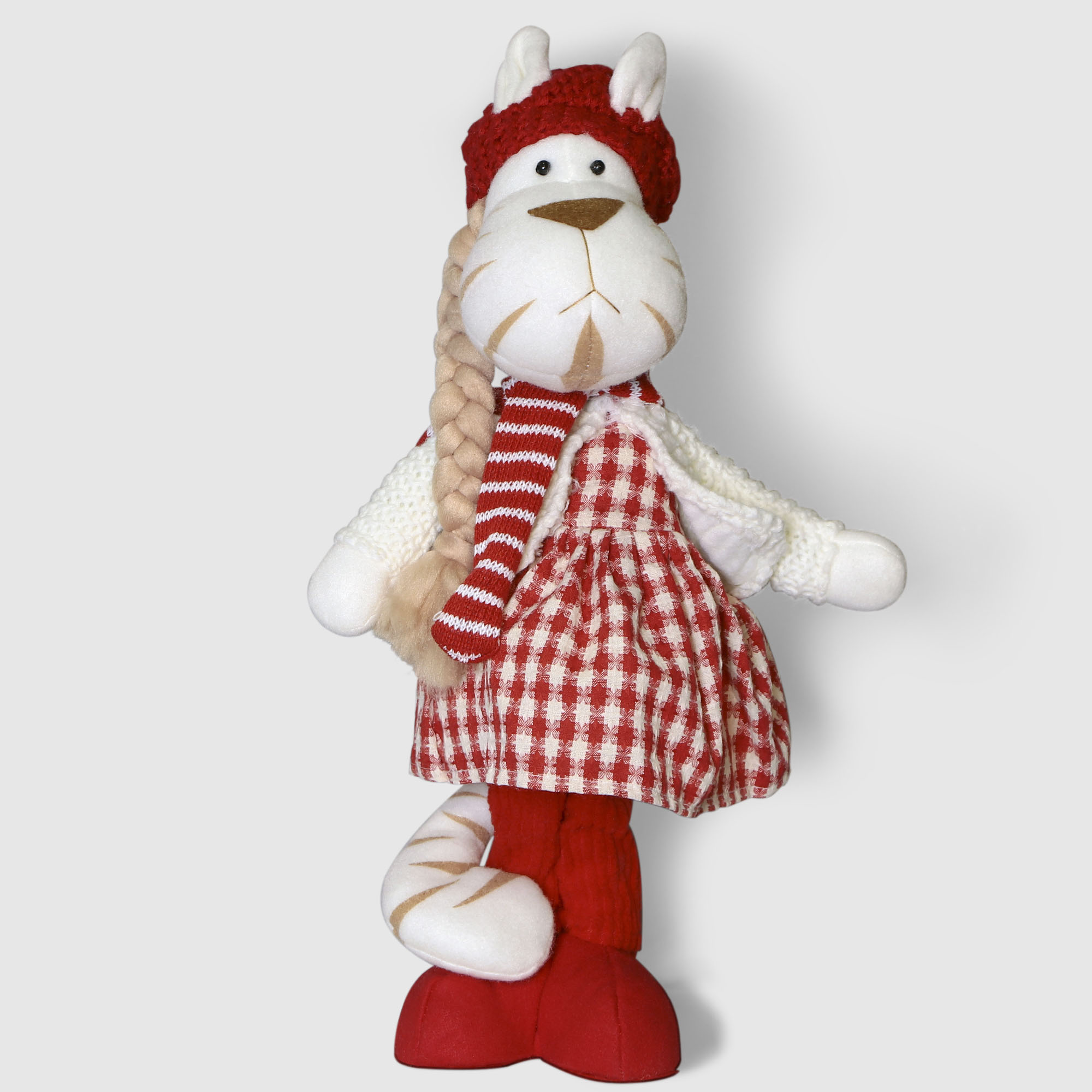 Новогодний декор Sote Toys Тигр в красном платье 40 см, цвет красный