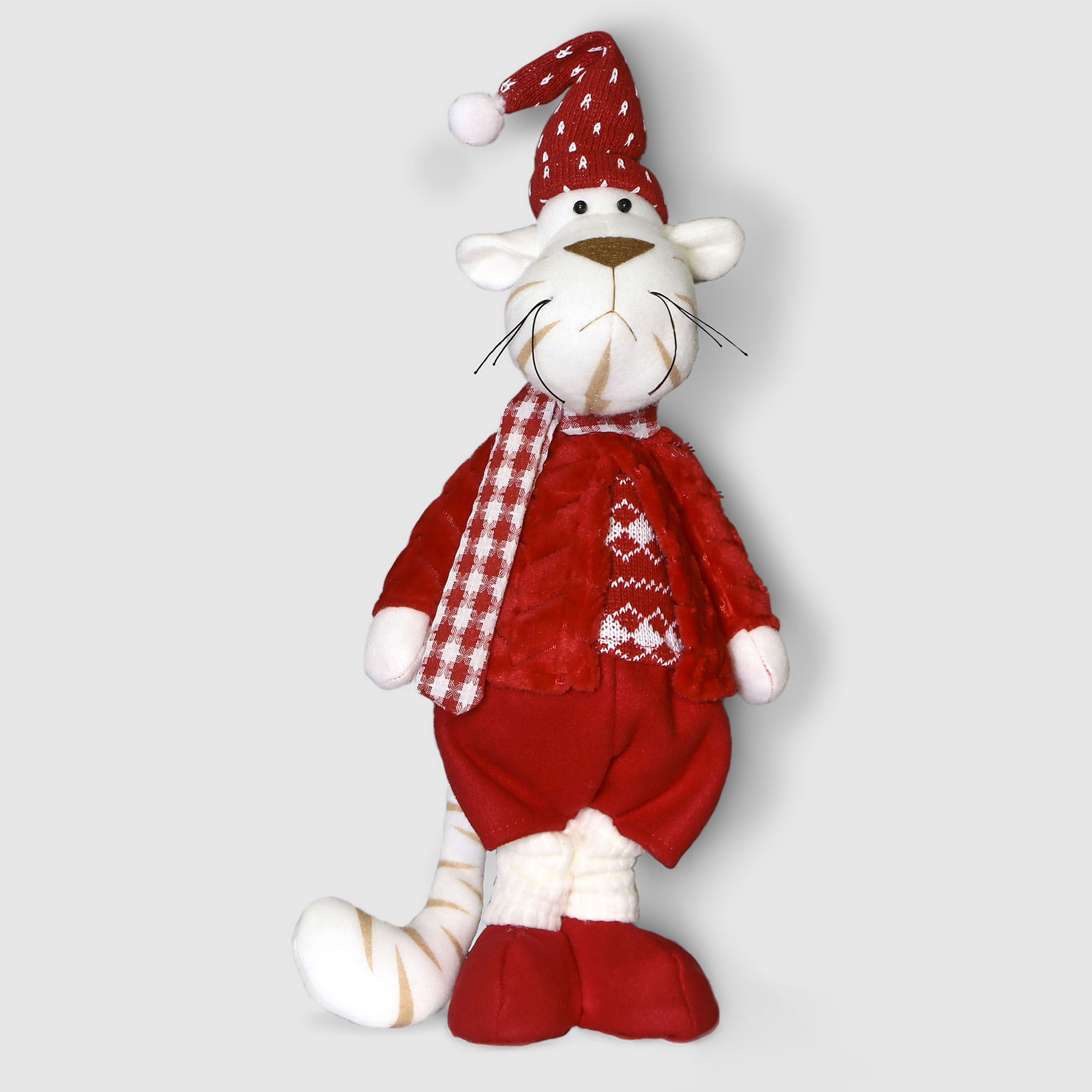 Новогодний декор Sote Toys Тигр в красном костюме 40 см, цвет красный