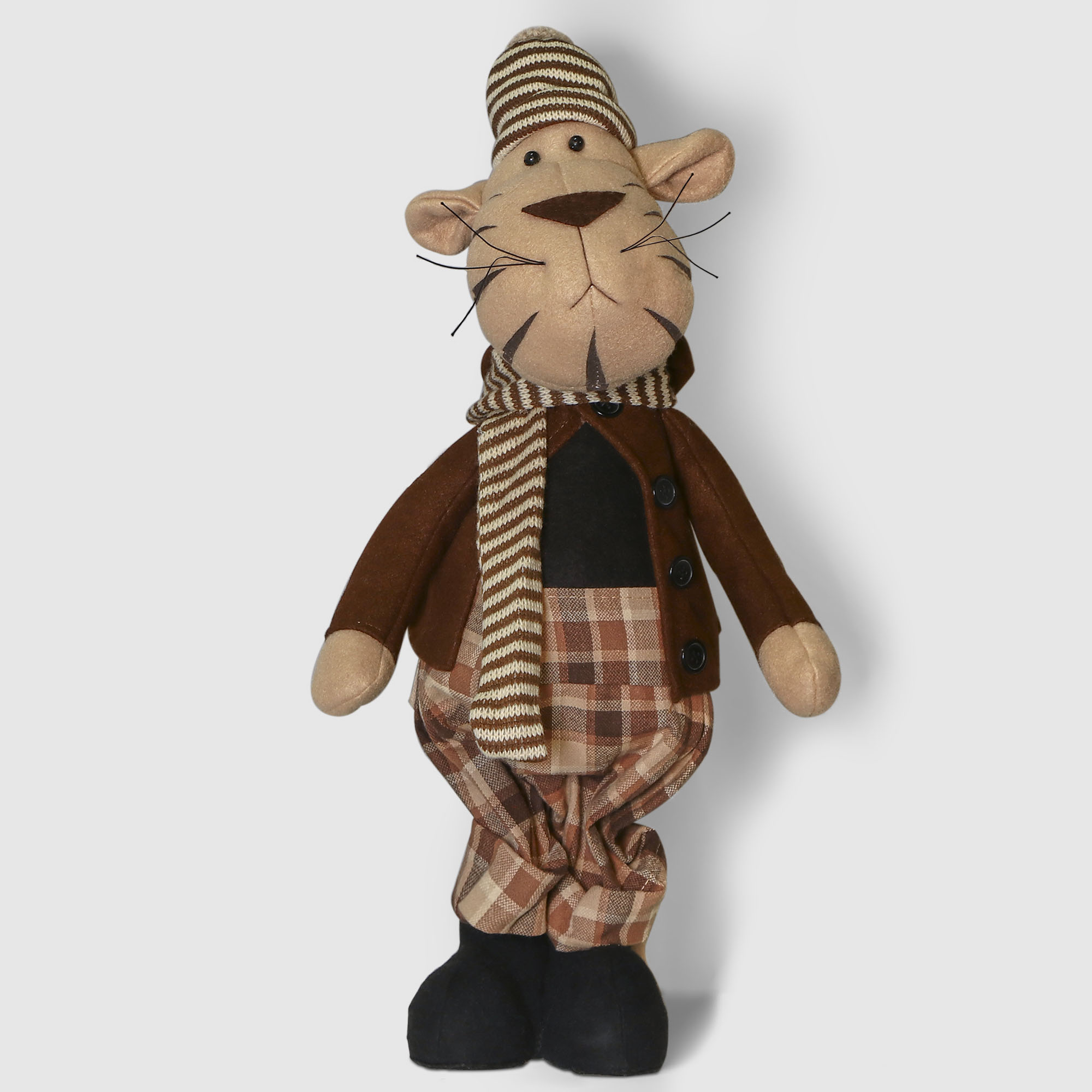 Новогодний декор Sote Toys Тигр в бежевом шарфе 50 см, цвет коричневый