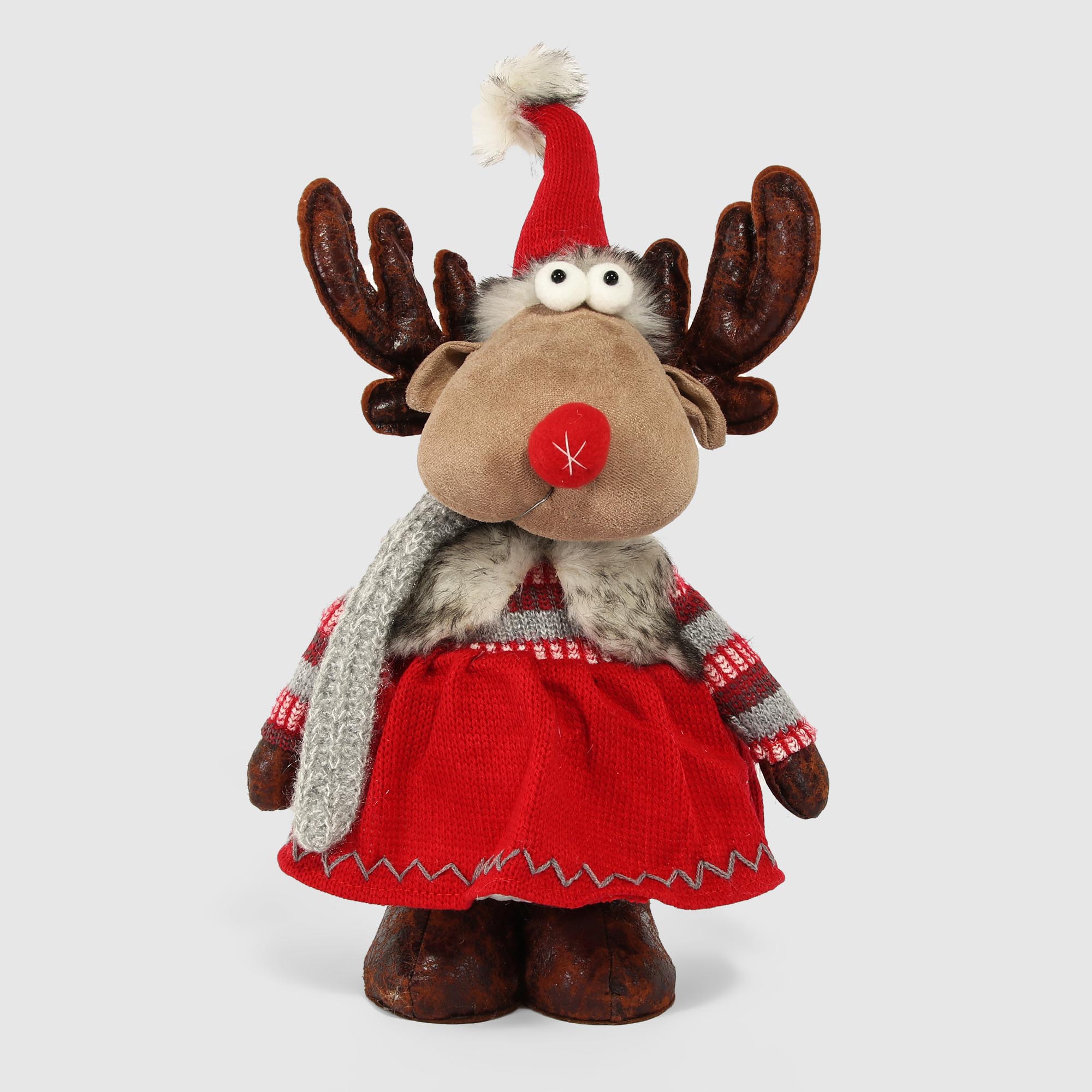 Игрушка декоративная Sote Toys олень-девочка в красной одежде, 60 см