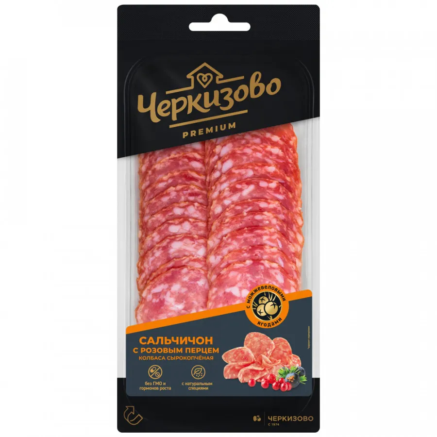 Колбаса сырокопченая Черкизово Премиум Сальчичон с розовым перцем нарезка, 85 г