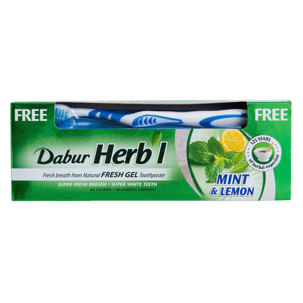 фото Зубная паста dabur herb'l mint & lemon + щетка