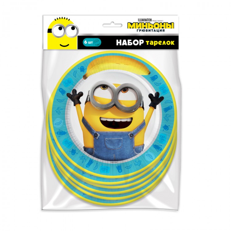 фото Набор бумажных тарелок nd play minions 2, 6 шт d=180 мм (3d дизайн)