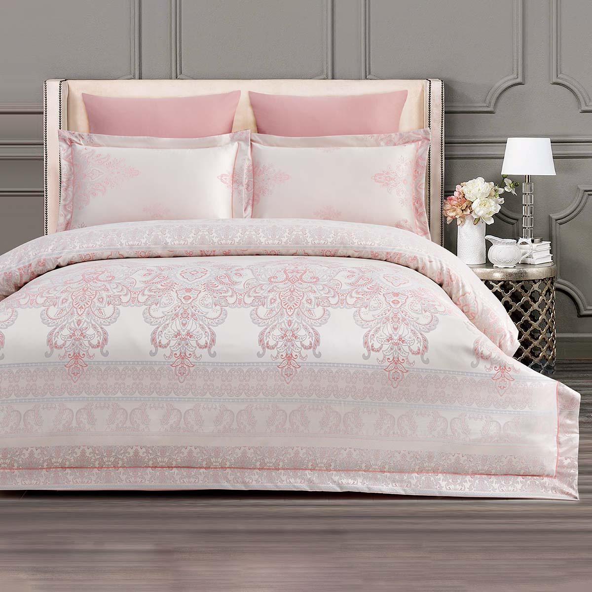 фото Комплект постельного белья arya home majestik clara розовый евро