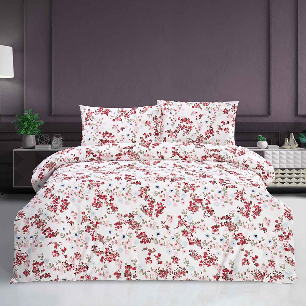 Комплект постельного белья Arya Home Mita белый с красным Полуторный, цвет красный, размер Полуторный - фото 1