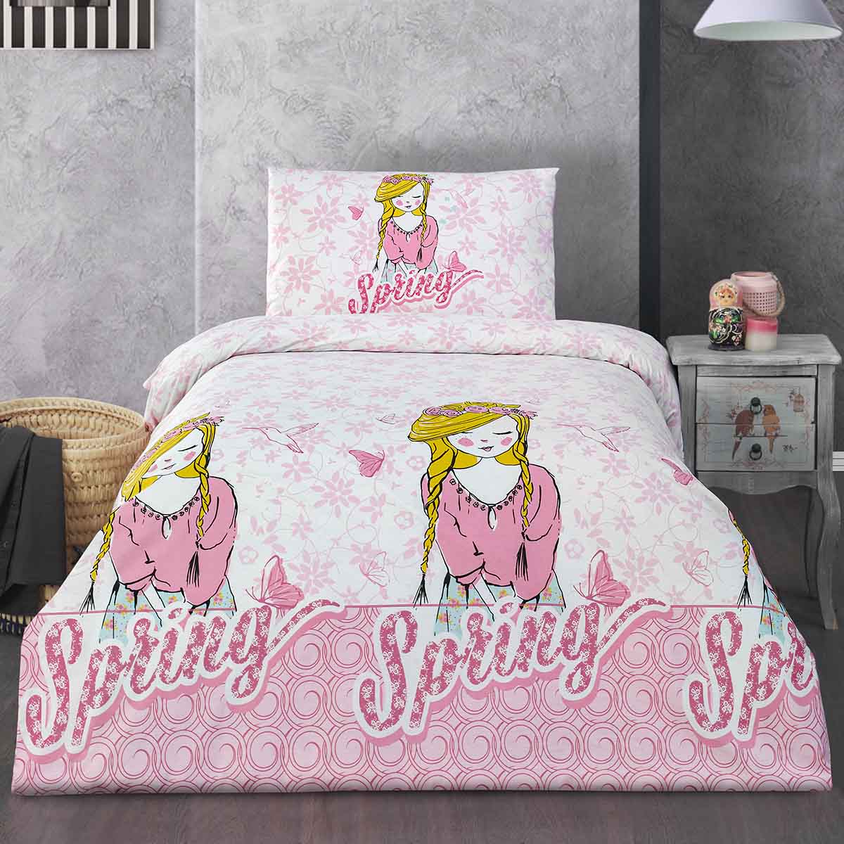 фото Комплект постельного белья arya home spring белый с розовым полуторный